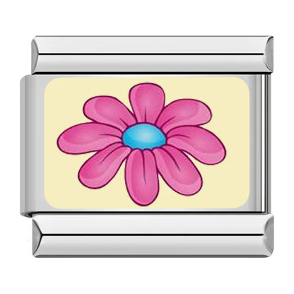 Colourful Spring Flower Italian Charms — Vivid Enamel Floral Bracelet Links in Multiple Colours