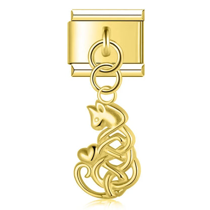 Mystical Nature & Celtic Cat Dangle Italian Charms — Celtic Cat, Pine Tree, Sun & Bee Dangle Links