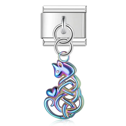 Mystical Nature & Celtic Cat Dangle Italian Charms — Celtic Cat, Pine Tree, Sun & Bee Dangle Links