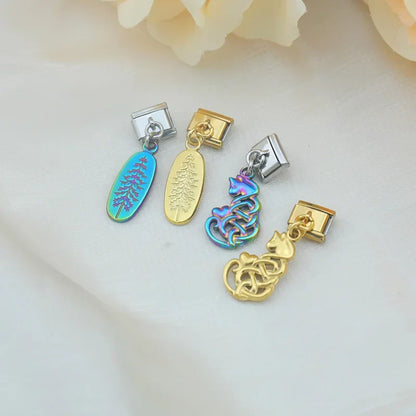 Mystical Nature & Celtic Cat Dangle Italian Charms — Celtic Cat, Pine Tree, Sun & Bee Dangle Links