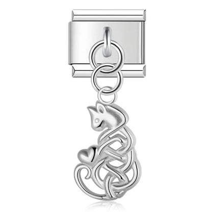 Mystical Nature & Celtic Cat Dangle Italian Charms — Celtic Cat, Pine Tree, Sun & Bee Dangle Links