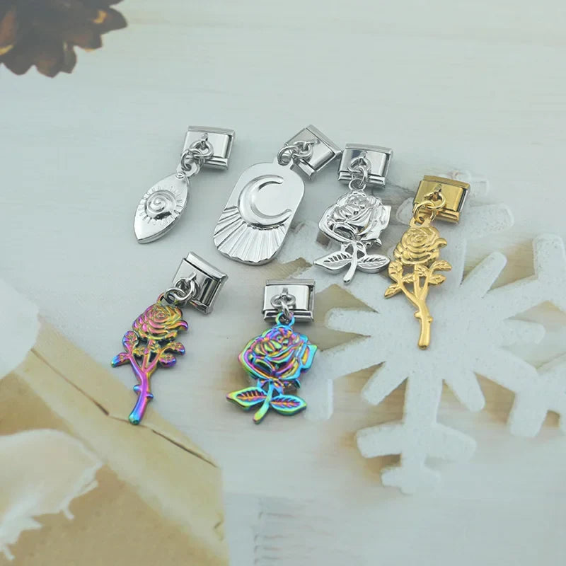 The Botanical Rose & Celestial Sunburst Dangle Charm