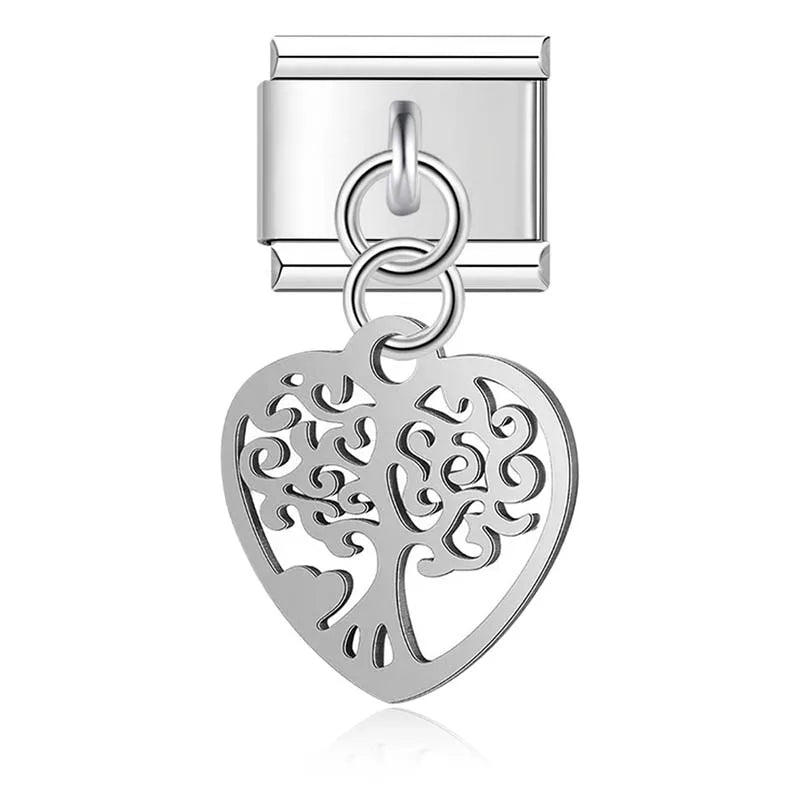 World Map Heart Tree Sun Pineapple charms silver&gold