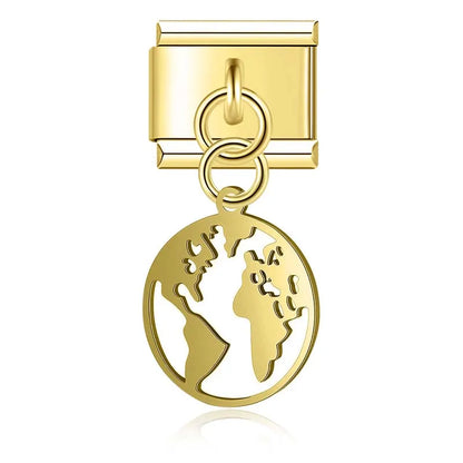 World Map Heart Tree & Pineapple Charms in Silver & Gold