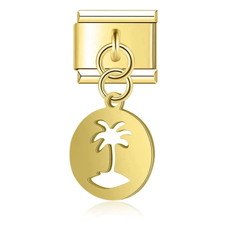 World Map Heart Tree Sun Pineapple charms silver&gold
