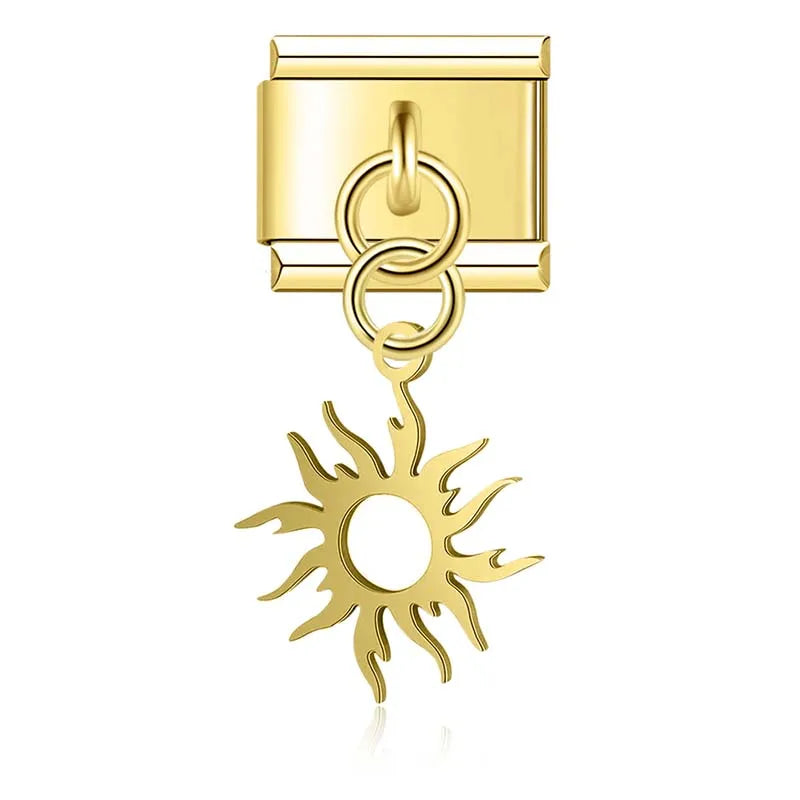 World Map Heart Tree Sun Pineapple charms silver&gold