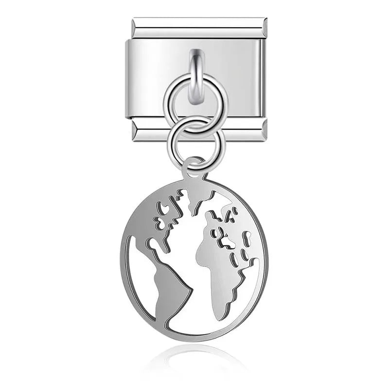 World Map Heart Tree Sun Pineapple charms silver&gold