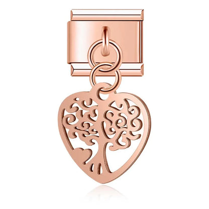 World Map Heart Tree & Pineapple Charms in Silver & Gold