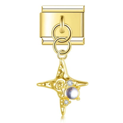 Heart, Moon, Cross & Butterfly Dangle Italian Charms — Silver & Gold CZ Celestial Dangle Links