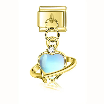 Heart, Moon, Cross & Butterfly Dangle Italian Charms — Silver & Gold CZ Celestial Dangle Links