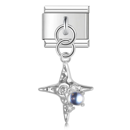 Heart, Moon, Cross & Butterfly Dangle Italian Charms — Silver & Gold CZ Celestial Dangle Links
