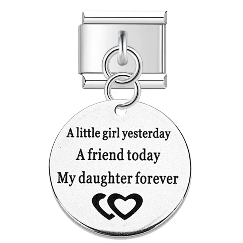 Round I Love You To The Moon&Back Charm Italian Links DJ395