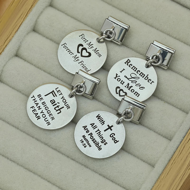 Round I Love You To The Moon&Back Charm Italian Links DJ395