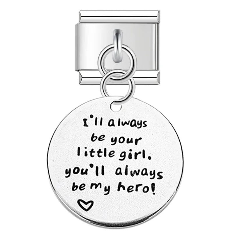 Round I Love You To The Moon&Back Charm Italian Links DJ395