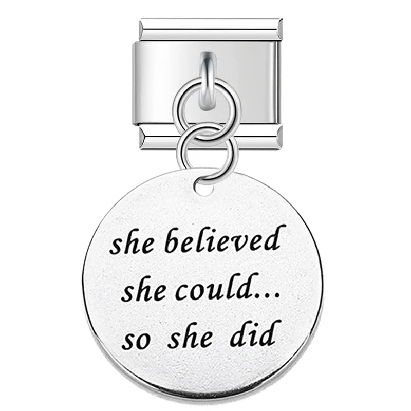 Round I Love You To The Moon&Back Charm Italian Links DJ395