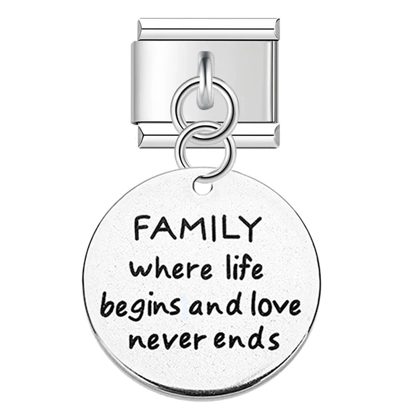 Round I Love You To The Moon&Back Charm Italian Links DJ395
