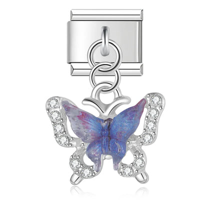 The Shiny Crystal Butterfly Dangle Charm in Silver & Gold
