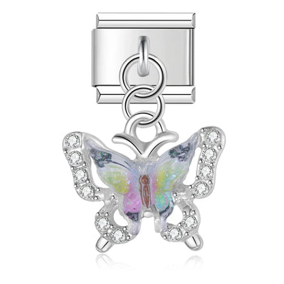 The Shiny Crystal Butterfly Dangle Charm in Silver & Gold