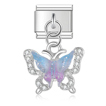 The Shiny Crystal Butterfly Dangle Charm in Silver & Gold