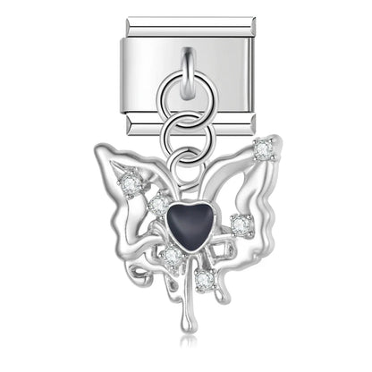 The Shiny Crystal Butterfly Dangle Charm in Silver & Gold
