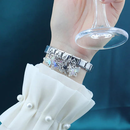 The Shiny Crystal Butterfly Dangle Charm in Silver & Gold