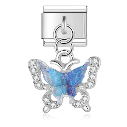 The Shiny Crystal Butterfly Dangle Charm in Silver & Gold