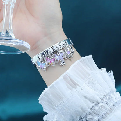The Shiny Crystal Butterfly Dangle Charm in Silver & Gold
