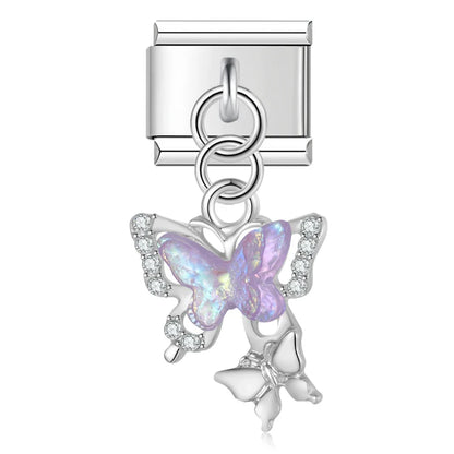 The Shiny Crystal Butterfly Dangle Charm in Silver & Gold