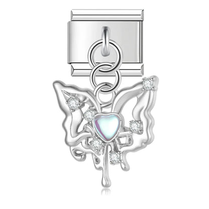 The Shiny Crystal Butterfly Dangle Charm in Silver & Gold