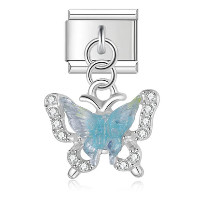 The Shiny Crystal Butterfly Dangle Charm in Silver & Gold
