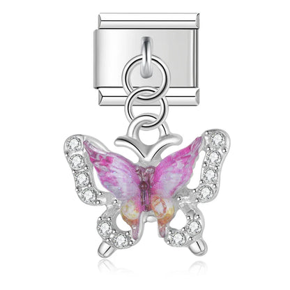 The Shiny Crystal Butterfly Dangle Charm in Silver & Gold