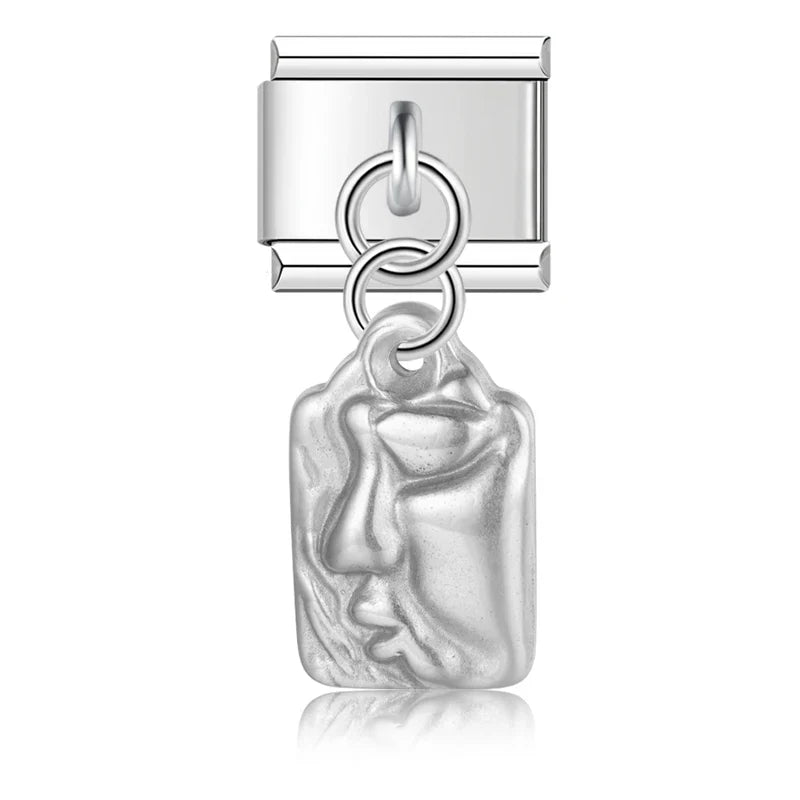 The Sculpted Portrait Medal Dangle Charm in Silver