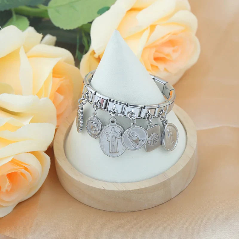 The Sculpted Portrait Medal Dangle Charm in Silver