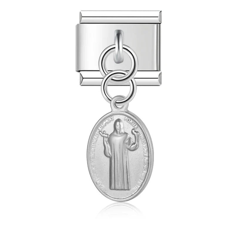 The Sculpted Portrait Medal Dangle Charm in Silver