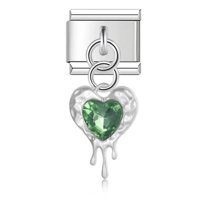 Melting Liquid Crystal Heart & Lock Dangle Italian Charms — Silver CZ Heart & Padlock Dangle Links