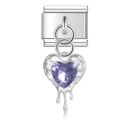 Melting Liquid Crystal Heart & Lock Dangle Italian Charms — Silver CZ Heart & Padlock Dangle Links