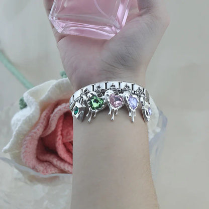 Melting Liquid Crystal Heart & Lock Dangle Italian Charms — Silver CZ Heart & Padlock Dangle Links