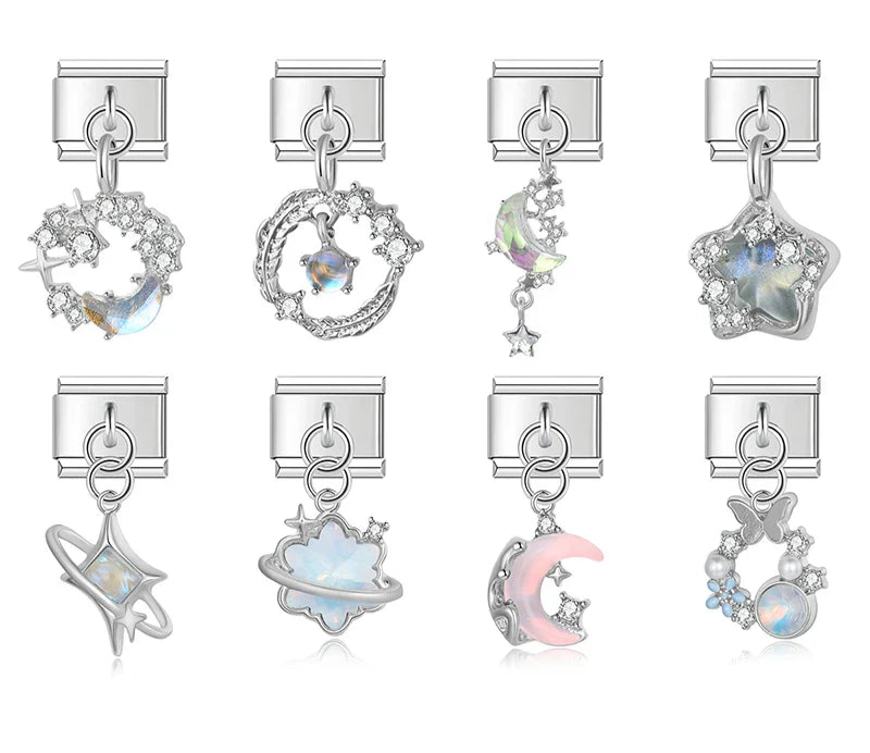 Moon Star Heart Shiny CZ Charms Italian Link DJ1215