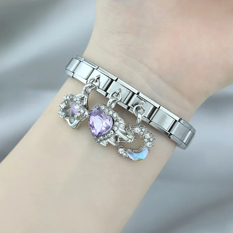 Moon Star Heart Shiny CZ Charms Italian Link DJ1215