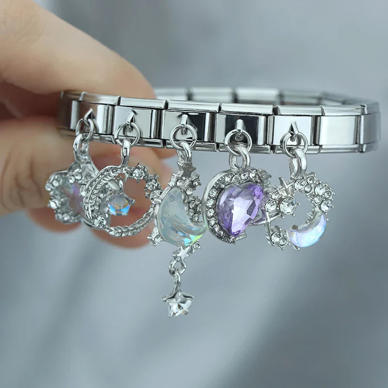 Moon Star Heart Shiny CZ Charms Italian Link DJ1215