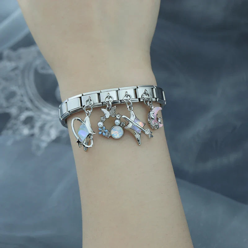 Moon Star Heart Shiny CZ Charms Italian Link DJ1215