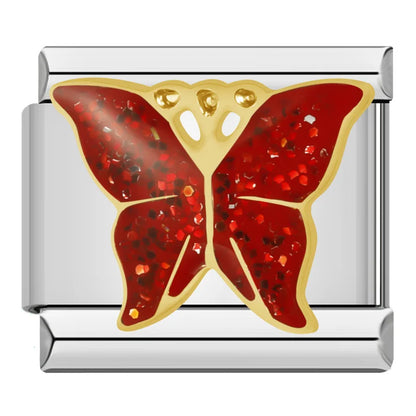 Butterfly Italian Charms — Colourful Enamel, Glitter & Gold Bracelet Links