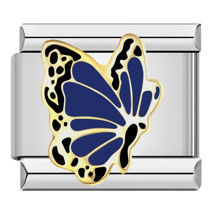 Butterfly Italian Charms — Colourful Enamel, Glitter & Gold Bracelet Links