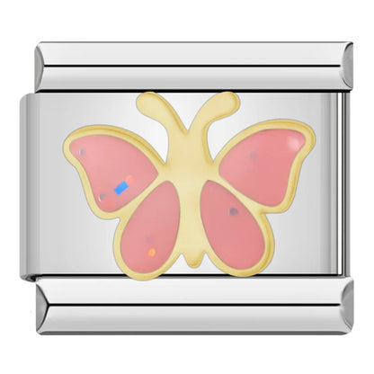 Butterfly Italian Charms — Colourful Enamel, Glitter & Gold Bracelet Links