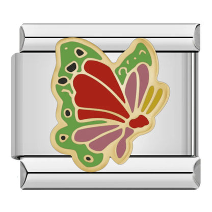 Butterfly Italian Charms — Colourful Enamel, Glitter & Gold Bracelet Links