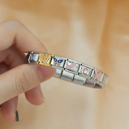 Butterfly Italian Charms — Colourful Enamel, Glitter & Gold Bracelet Links