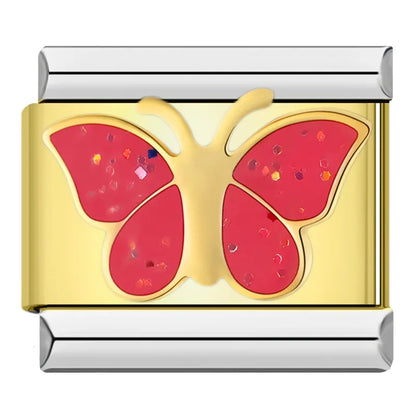 Butterfly Italian Charms — Colourful Enamel, Glitter & Gold Bracelet Links