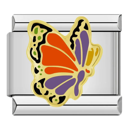 Butterfly Italian Charms — Colourful Enamel, Glitter & Gold Bracelet Links
