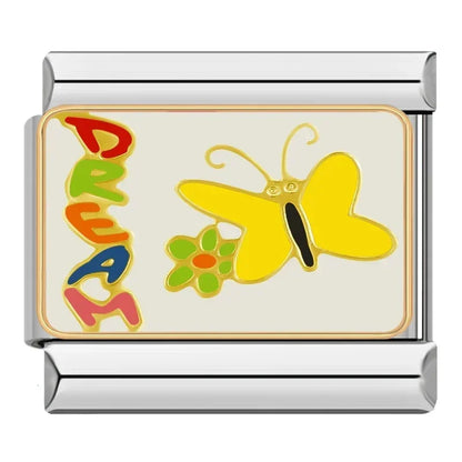 Butterfly Italian Charms — Colourful Enamel, Glitter & Gold Bracelet Links