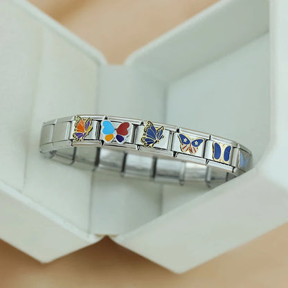 Butterfly Italian Charms — Colourful Enamel, Glitter & Gold Bracelet Links